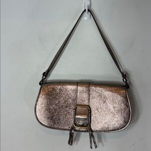 Ba&sh Bronze Metallic Leather Shoulder Bag Gold Buckle Baguette